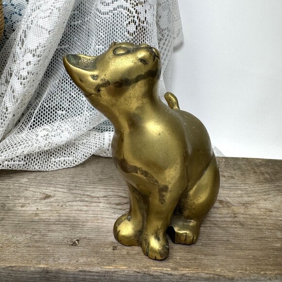 Vintage Solid Brass Cat Figurine Statue 5" Tall Decorative Home Decor - Picture 6 of 9